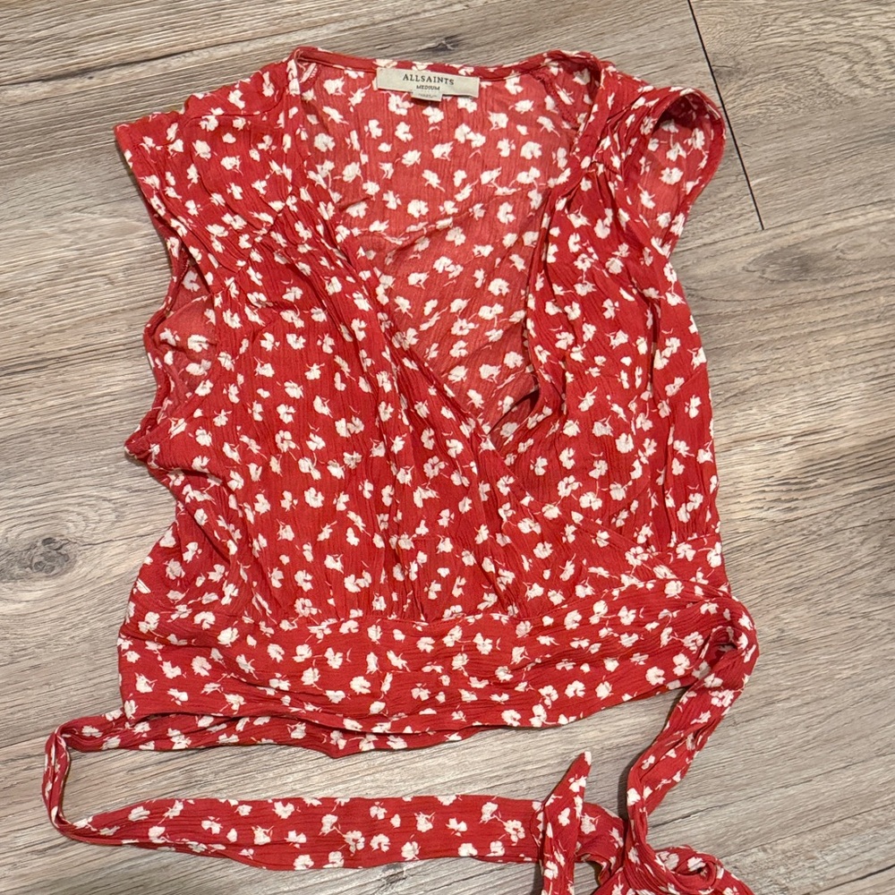 All Saints Crimson Floral tie blouse